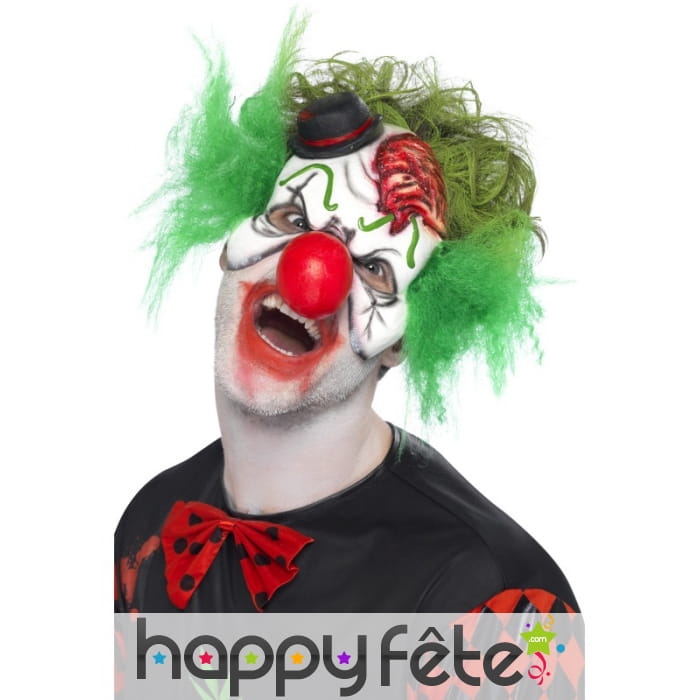 Masque latex clown avec chapeau cheveux