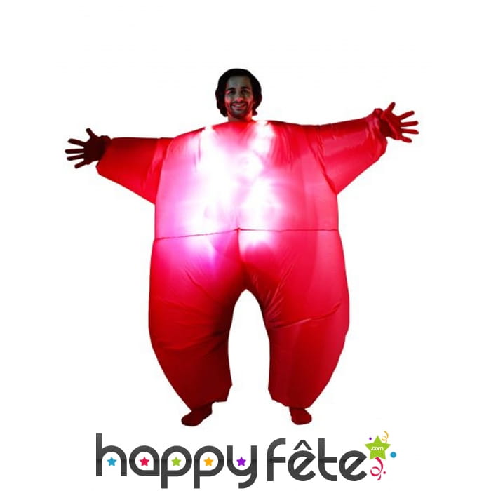 Morphsuit rouge gonflable et lumineux pour adulte