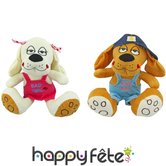 Peluche chien en salopette