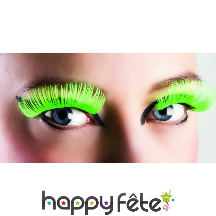 Paire de longs faux cils verts fluo