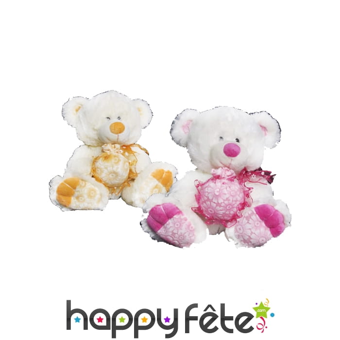 Peluche ours assis sac - 2 couleurs assorties