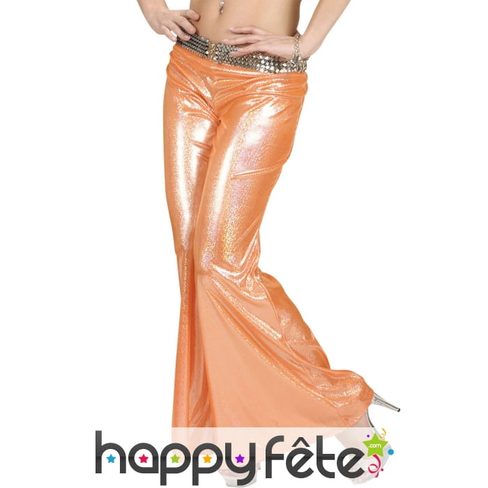 Pantalon orange holographique disco pour femme