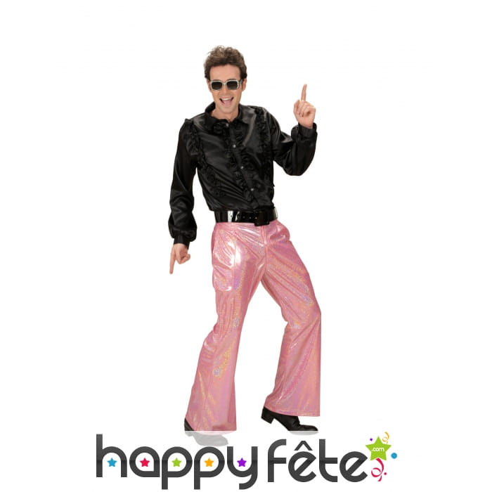 Pantalon rose holographique disco pour homme