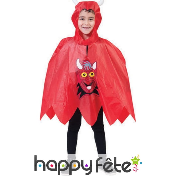 Poncho rouge imprimé diable amusant pour enfant