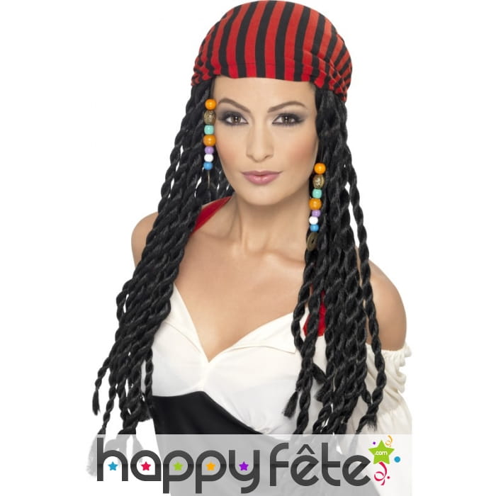 Perruque tresse de pirate noire