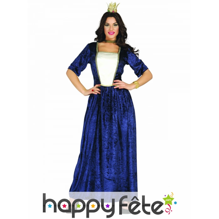 Robe bleue médiévale en velours pour femme