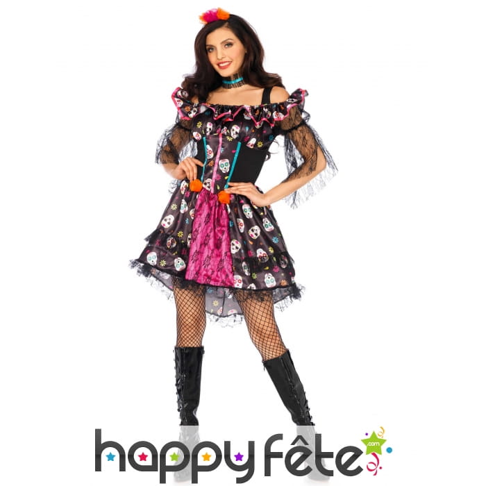 Robe courte colorée Dia de los muertos