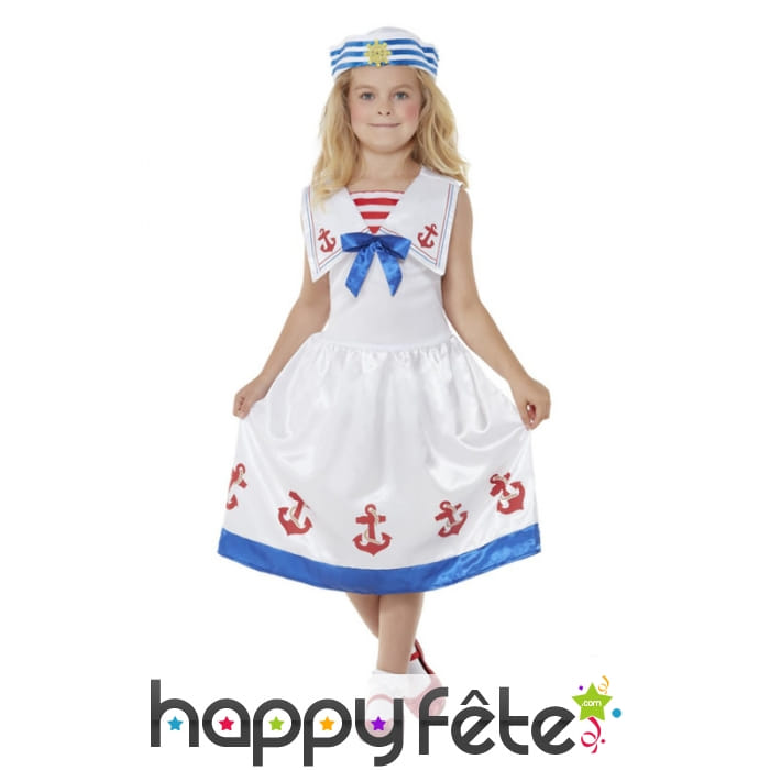 Robe de marin bleu et blanc pour petite fille