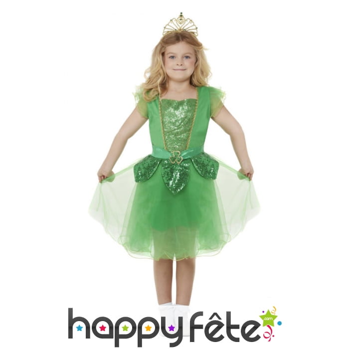 Robe de petite fée verte pailletée avec couronne