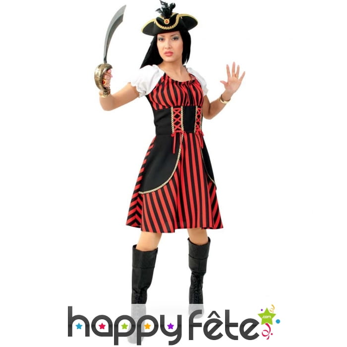 Robe de piratesse lignée noire et rouge