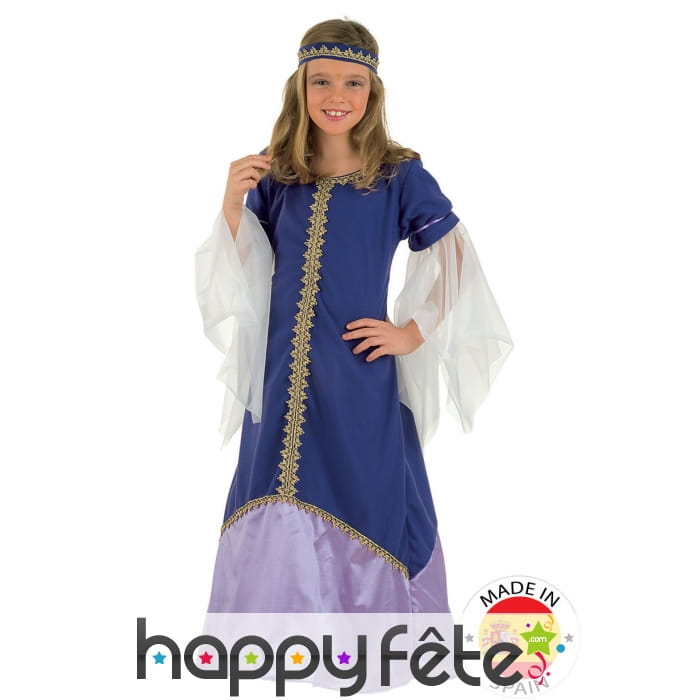 Robe médiévale violette de reine pour enfant