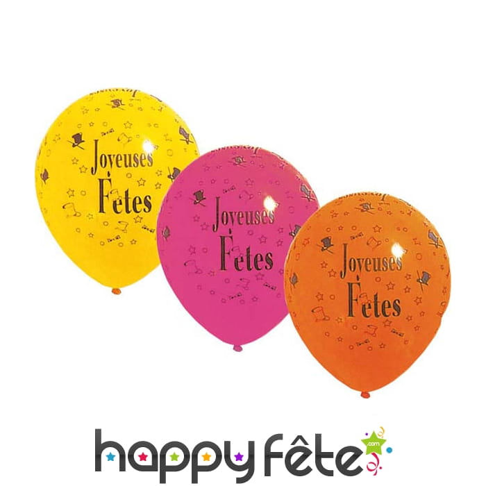 Sachet de 10 ballons joyeuses fêtes