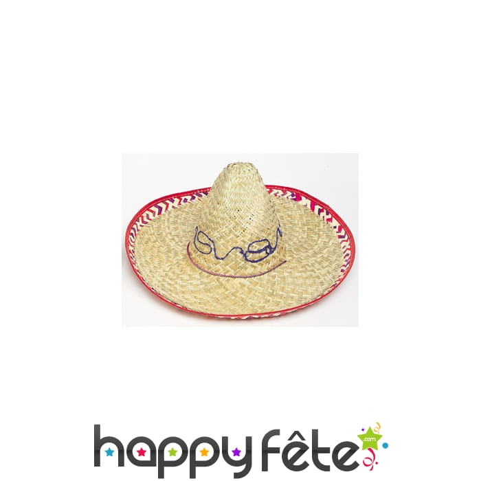 Sombrero en paille pour adulte avec liseré rouge