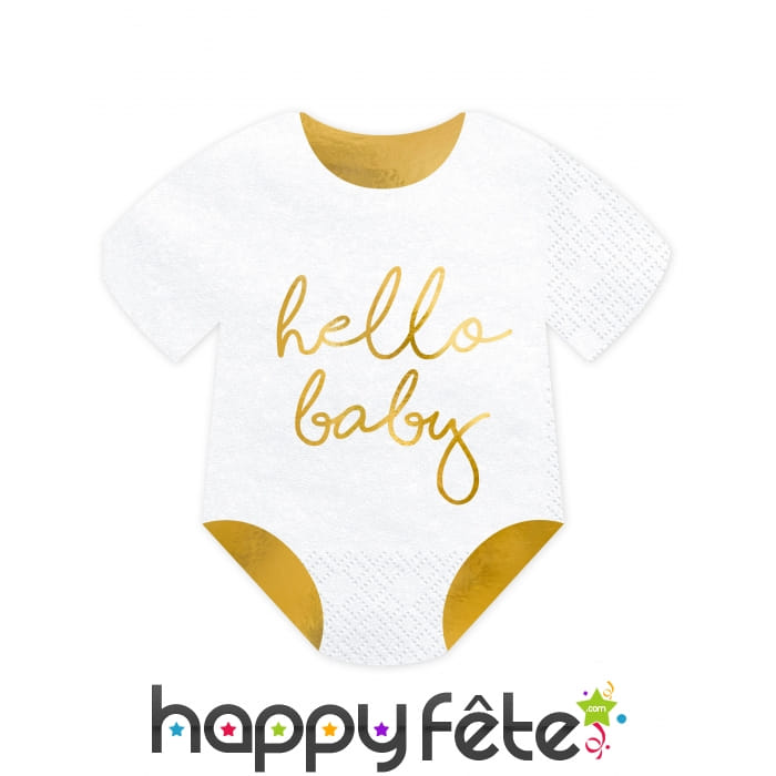 Serviettes hello baby en forme de body, par 20