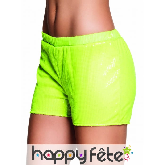 Shorty jaune fluo recouvert de sequins