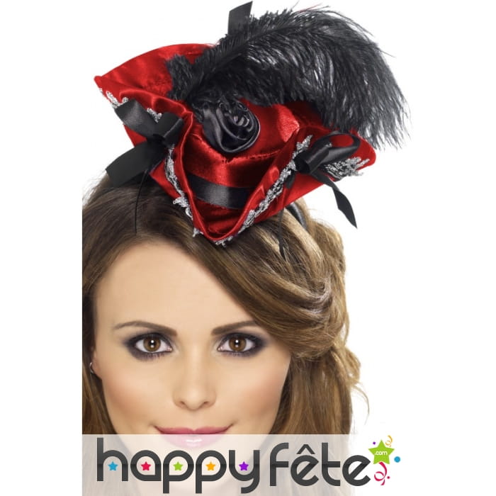 Serre-tête mini chapeau pirate rouge noir