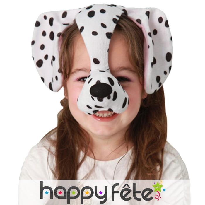 Serre-tête oreilles de dalmatien avec nez, enfant