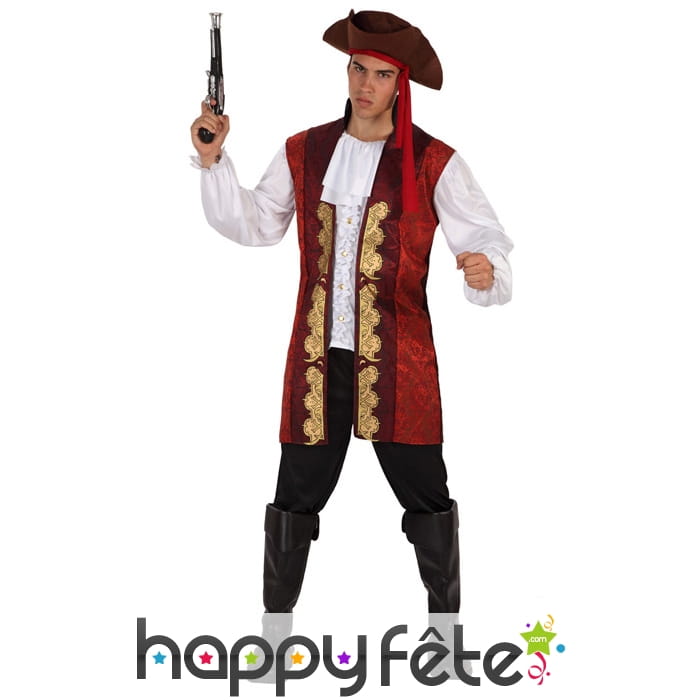 Tenue de capitaine pirate rouge brodé