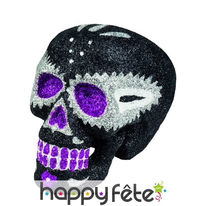 Tête de mort noire pailletée Dia de los muertos