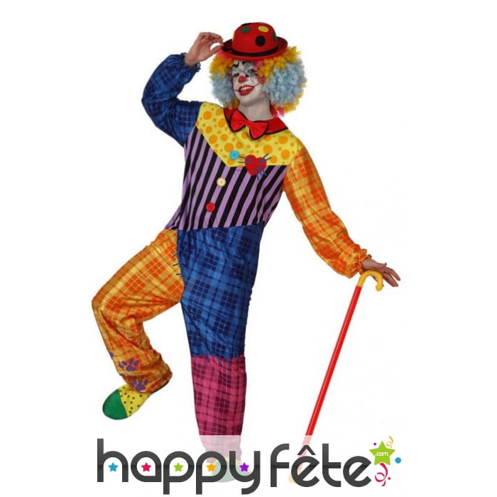 Tenue multicolore de clown pour adulte