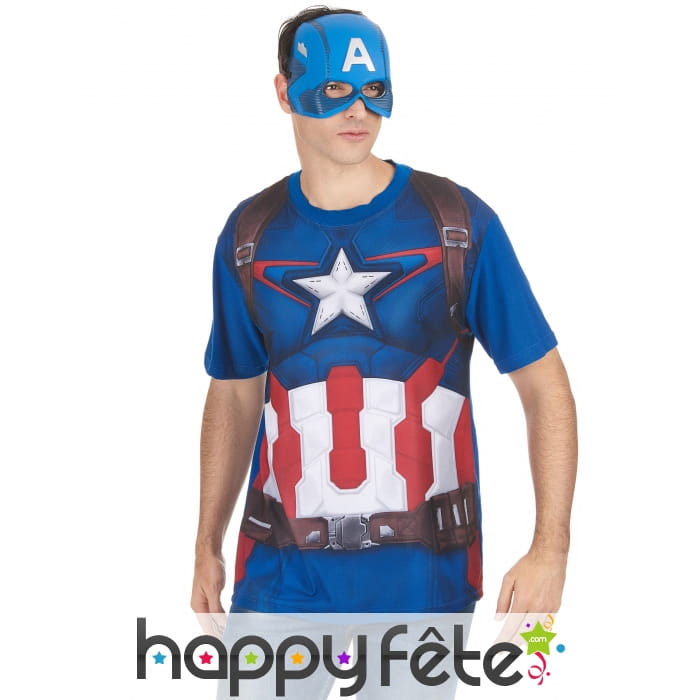 T-Shirt Captain America 2 avec masque, adulte