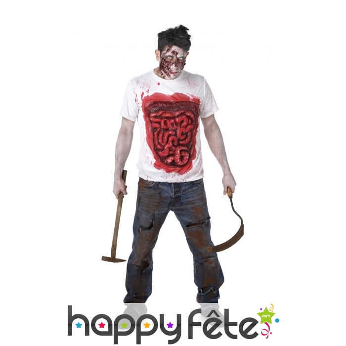 T-shirt de zombie avec boyaux pour adulte