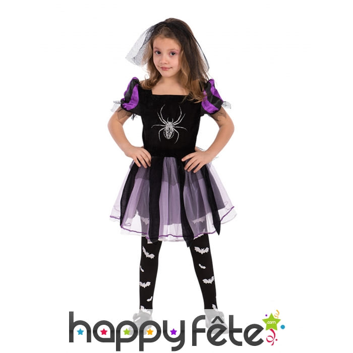 Tenue sorcière maléfique violette et noire fille