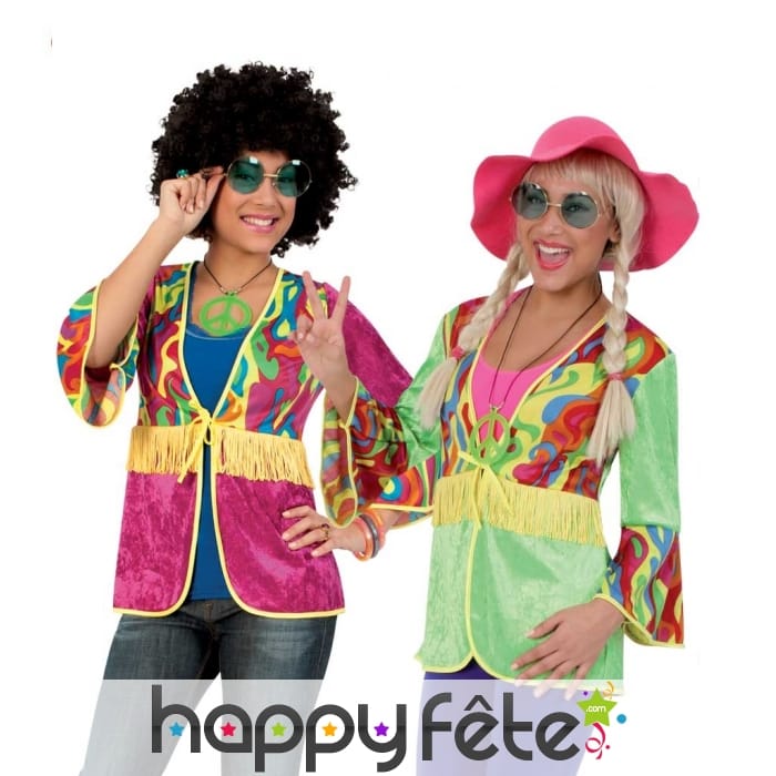 Veste hippie colorée, motifs sixties