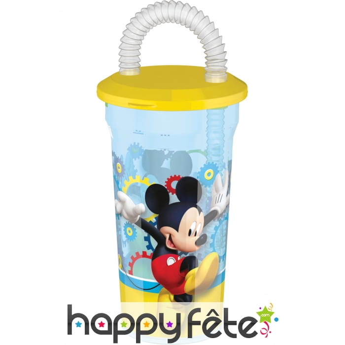 Verre Mickey Mouse en plastique avec paille