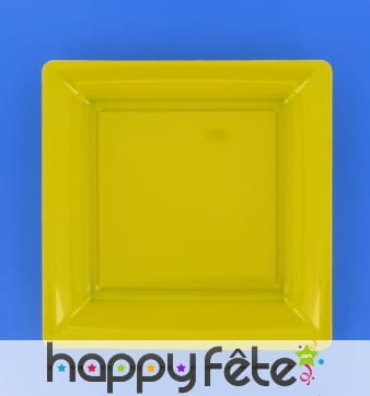 12 assiettes carrées jaune provençal en plastique