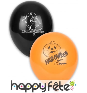 12 Ballons noirs et orange avec motif Halloween