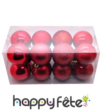 16 boules rouges de noel de 6 cm