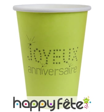 10 Gobelets verts Joyeux anniversaire