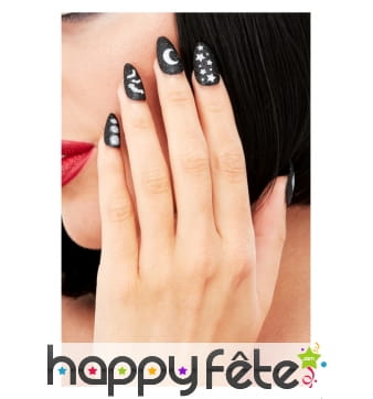 12 Ongles motifs halloween pailletés, adhésifs