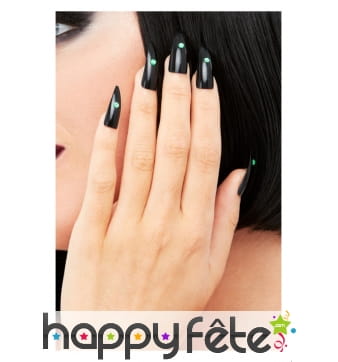 12 Ongles noirs de sorcière avec strass, adhésifs