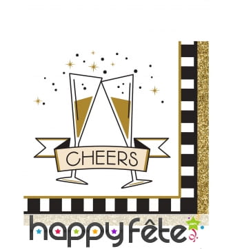 16 petites serviettes cheers noir et or