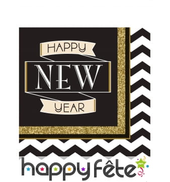 16 Serviettes Happy New Year noir et or