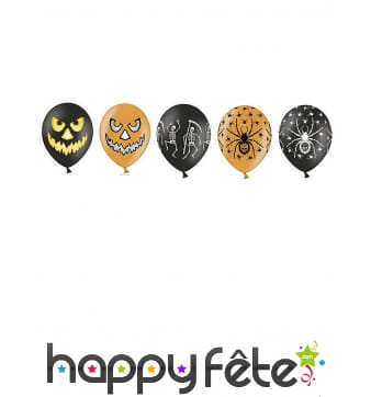 20 Ballons motifs Halloween oranges et noirs