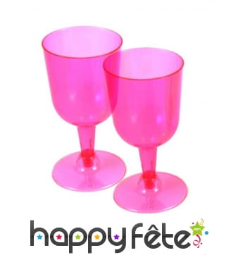 20 verres à vin pied court en plastique rose