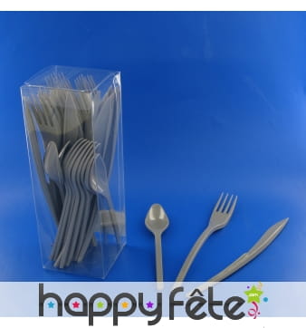 30 couverts en plastique taupe