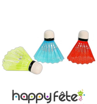 3 volants de badminton fluos en plastique