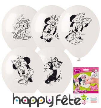 5 ballons à colorier Minnie Mouse