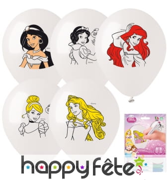 5 ballons à colorier princesses Disney