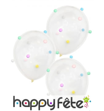 5 Ballons confettis transparents de 30cm