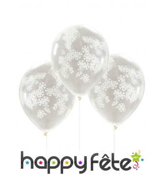 5 Ballons confettis transparents flocon de neige