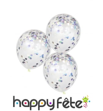 5 Ballons transparents avec confettis irisés