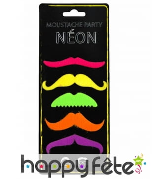 5 Moustaches rigolotes fluo pour adulte