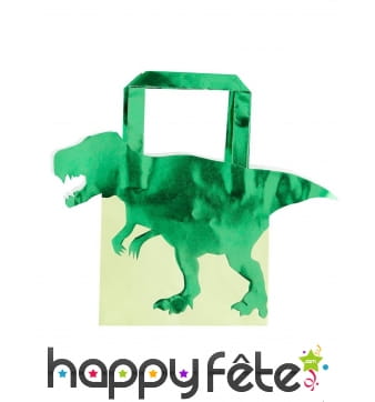 5 Sacs cadeaux T-rex vert en papier de 22,5 cm