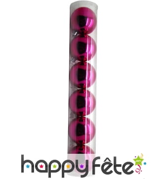 6 boules de noel fuchsia brillant de 6 cm