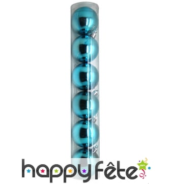 6 boules de noel turquoise brillant de 6 cm